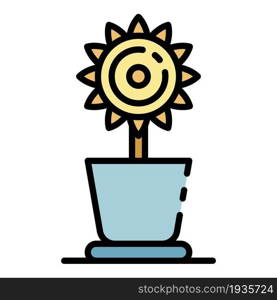Cute flower pot icon. Outline cute flower pot vector icon color flat isolated. Cute flower pot icon color outline vector