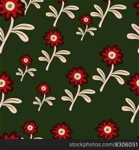 Cute flower seamless pattern in simple style. Hand drawn floral endless background. Stylized design for fabric, textile print, wrapping, cover. Vector illustration. Cute flower seamless pattern in simple style. Hand drawn floral endless background.