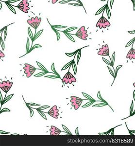 Cute flower seamless pattern in stylized folk style. Hand drawn elegant botanical background. Abstract doodle floral wallpaper. Design for fabric, textile, wrapping, cover.. Cute flower seamless pattern in stylized folk style. Hand drawn elegant botanical background.