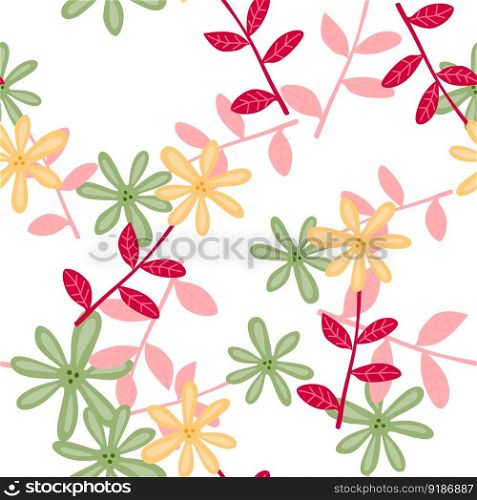 Cute flower seamless pattern. Naive art style. Hand drawn floral endless background. Simple design for fabric, textile print, wrapping, cover. Vector illustration. Cute flower seamless pattern. Naive art style. Hand drawn floral endless background.