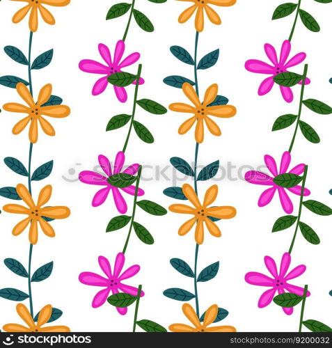 Cute flower seamless pattern. Naive art style. Hand drawn floral endless background. Simple design for fabric, textile print, wrapping, cover. Vector illustration. Cute flower seamless pattern. Naive art style. Hand drawn floral endless background.