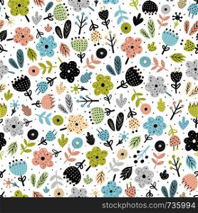 Cute flowers in scandinavian style seamless pattern. Floral background. Vector illustration