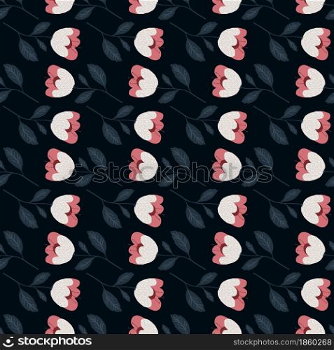 Cute flowers seamless pattern on black background. Vintage botany texture. Floral wallpaper. Romantic elegant design for fabric, textile print, wrapping, cover. Vector illustration.. Cute flowers seamless pattern on black background.