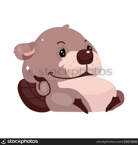 Cute fluffy beaver lying on back semi flat color vector character. Posing figure. Full body animal on white. Soft toy. Simple cartoon style illustration for web graphic design and animation. Cute fluffy beaver lying on back semi flat color vector character