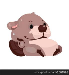 Cute fluffy beaver lying on back semi flat color vector character. Posing figure. Full body animal on white. Soft toy. Simple cartoon style illustration for web graphic design and animation. Cute fluffy beaver lying on back semi flat color vector character