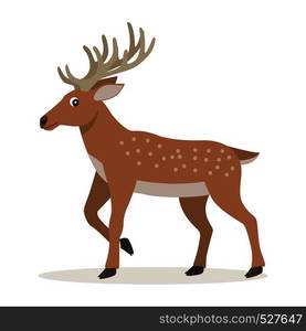 Cute forest animal, cartoon deer with long horns, vector illustration isolated on white background. Cute forest animal, cartoon deer with long horns