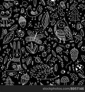 Cute forest animals and elements seamless pattern vector image