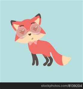 Cute fox cartoon on pastel background.