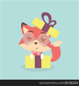 Cute fox cartoon on pastel background.
