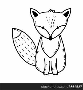 Cute fox in doodle style. Hand drawn illustration.