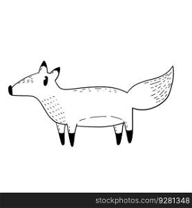 Cute fox in modern cartoon style. Black and white vector illustration. Funny cute animal. Forest sly predator.. Cute fox in modern cartoon style.