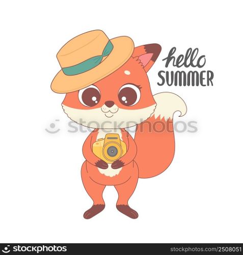 Cute fox ready for summer, hello summer cartoon vector illustration