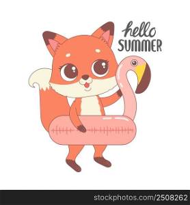 Cute fox ready for summer, hello summer cartoon vector illustration