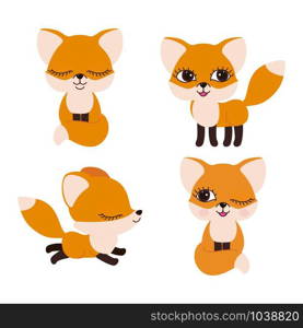 Cute fox set isolated on white background. Premium quality vector design element.