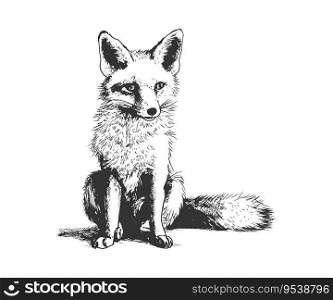 Cute Fox sitting hand drawn sketch. Vector illustration design.