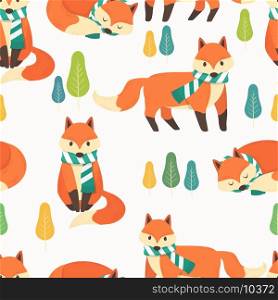 Cute foxes seamless pattern background