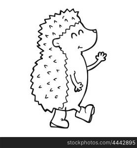 cute freehand drawn black and white cartoon hedgehog