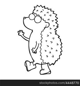 cute freehand drawn black and white cartoon hedgehog