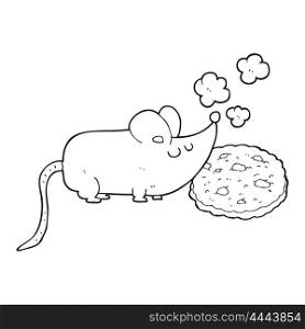 cute freehand drawn black and white cartoon mouse and cookie