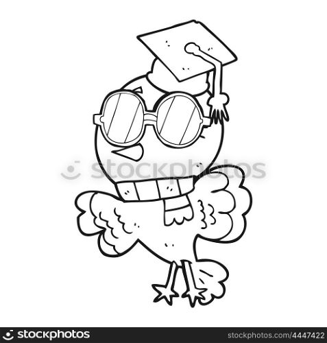 cute freehand drawn black and white cartoon well educated bird