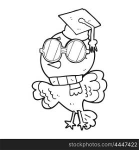cute freehand drawn black and white cartoon well educated bird
