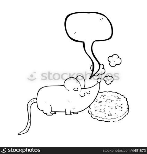 cute freehand drawn speech bubble cartoon mouse and cookie