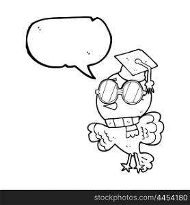 cute freehand drawn speech bubble cartoon well educated bird