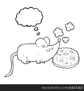 cute freehand drawn thought bubble cartoon mouse and cookie