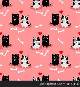 Cute French bulldog in love seamless pattern.