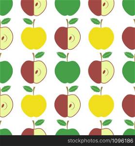 Cute Fresh Red and Yellow Green Apple Seamless Pattern on White Background. Fruit Repeating Texture.. Cute Fresh Red and Yellow Green Apple Seamless Pattern on White Background. Fruit Repeating Texture