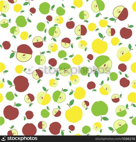 Cute Fresh Red and Yellow Green Apple Seamless Pattern on White Background. Fruit Repeating Texture.. Cute Fresh Red and Yellow Green Apple Seamless Pattern on White Background. Fruit Repeating Texture