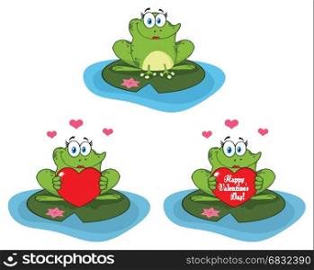 Cute Frog Cartoon Mascot Character. Set Collection Isolated On White