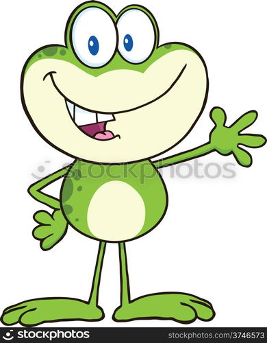 Cute Frog Cartoon Mascot Character Waving For Greeting