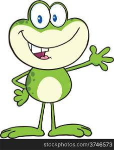 Cute Frog Cartoon Mascot Character Waving For Greeting