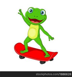 Cute frog cartoon playing skateboard