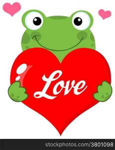 Cute Frog Holding A Heart With Text