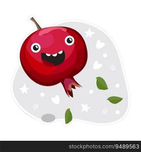 Cute fruit characters kawaii for kids. Happy pomegranate. Flat cartoon, isolated, colorful vector illustration. Summer funny fruit. Cute fruit characters kawaii for kids. Happy pomegranate. Flat cartoon, isolated, colorful vector illustration