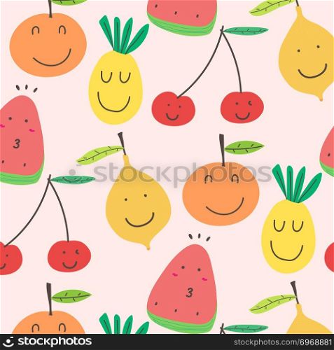 Cute Fruits Pattern Background. Vector Illustration. 