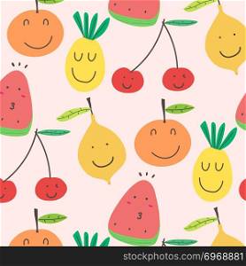 Cute Fruits Pattern Background. Vector Illustration. 