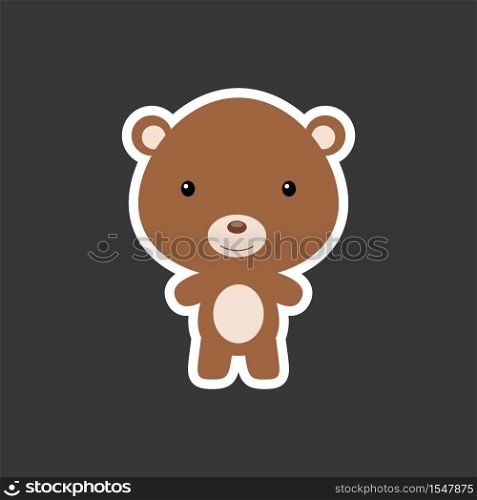 Cute funny baby bear sticker. Woodland adorable animal character for design of album, scrapbook, card, poster, invitation. Flat cartoon colorful vector illustration.