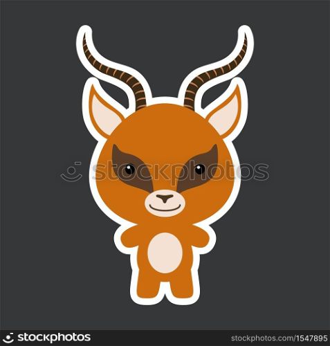 Cute funny baby gazelle sticker. African adorable animal character for design of album, scrapbook, card, poster, invitation. Flat cartoon colorful vector illustration.