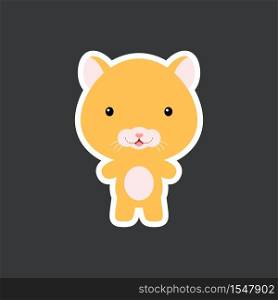 Cute funny baby hamster sticker. Adorable animal character for design of album, scrapbook, card, poster, invitation. Flat cartoon colorful vector stock illustration.