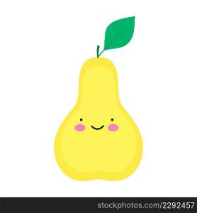 Cute, funny cartoon pear character. Emotions. Food smilie. Vector illustration for children.