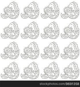 Cute funny dinosaur pattern. Coloring vector background. Dinosaur in an egg. Print. Coloring cute dinosaurs seamless pattern
