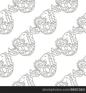 Cute funny dinosaur pattern. Coloring vector background. Dinosaur in an egg. Print for cloth design. Coloring cute dinosaurs seamless pattern