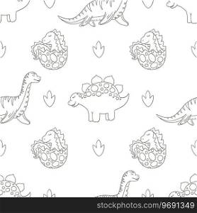 Cute funny dinosaur pattern. Print for boys. Dinosaur Coloring background. Print for cloth design, textile, fabric, wallpaper, wrapping. Coloring cute dinosaurs seamless pattern