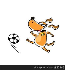 Cute funny dog is playing football,Pets and ball isolated on white background,vector illustration. Cute funny dog is playing football,