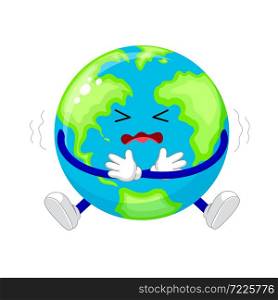 Cute funny globe character suffer from coldness. Vector illustration isolated on white background.