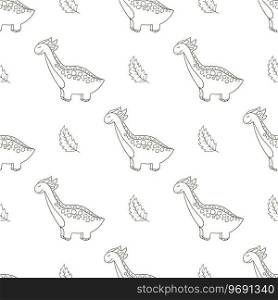 Cute funny green dinosaur pattern. Coloring dinosaur vector background. Print for cloth design, textile, fabric, wallpaper, wrapping. Coloring cute dinosaurs seamless pattern