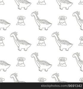 Cute funny green dinosaur pattern. Coloring dinosaur vector background. Print for cloth design, textile, fabric, wallpaper, wrapping paper. Coloring cute dinosaurs seamless pattern